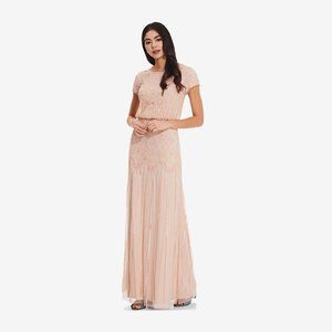 Adrianna Pappell Short Sleeve Blouson Beaded Gown
